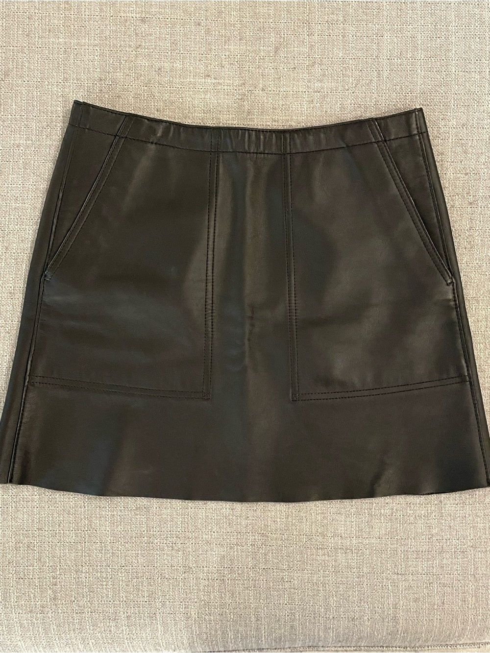 Coach 1941 Black Smooth Leather A-Line Mini Skirt Back Zip Pockets 6 26237N